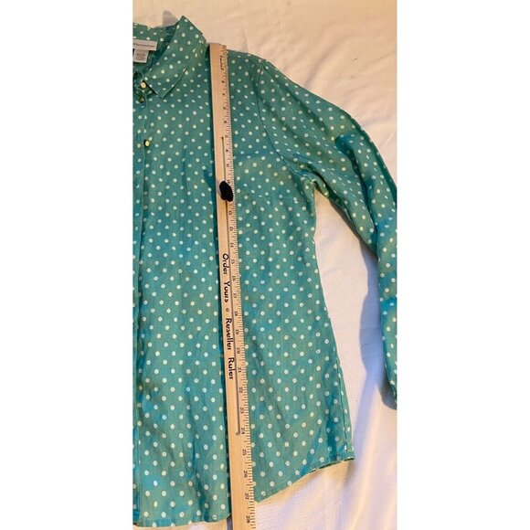 Soft Surroundings Women’s XL Button-Up Green White Polka Dot Linen Top Career - Picture 8 of 9
